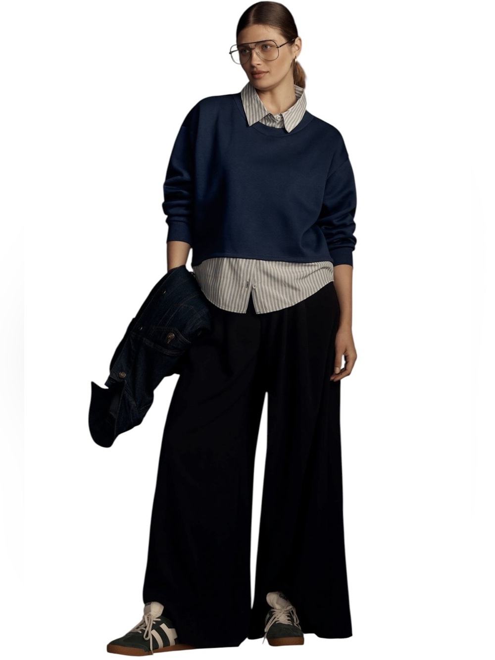 Maeve for Anthropologie Navy Layered Oversized Twofer Pullover Sweatshirt - Picture 5 of 14